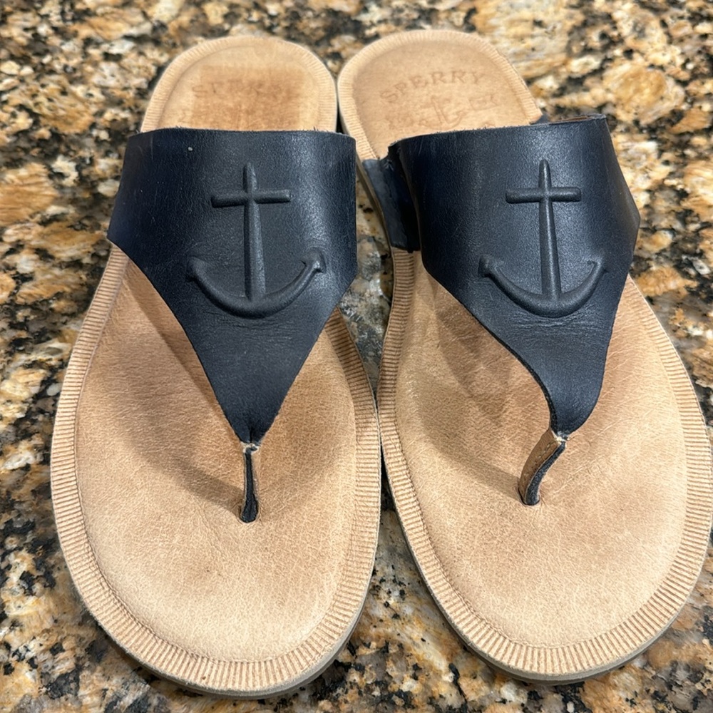 Women’s Sperry Nautical Themed Thong Leather Sandals Sz 8